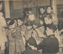 Around 62-63. Roy Fisher seen with his back to the camera as the scout leader. Gerald Roose in glasses at the back on the right